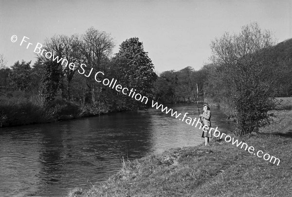 RIVER LIFFEY WEIR AT LEIXLIP MISS MCLELLAN FISHING